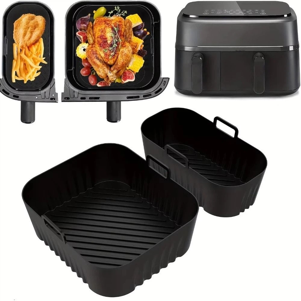 Air Fryer Silicone Pot Liner - 6L/3L エアフライヤーライナー ノンスティック 再利用可能 デュアルバスケット ベーキングトレイ