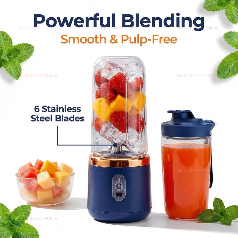 Portable Blender Usb Rechargeable - ポータブルジューサーカップ 6枚刃ブレンダー 家庭用フルーツジューサーカップ USB充電式 ダブルカップ 多機能フードポータブルブレンダー