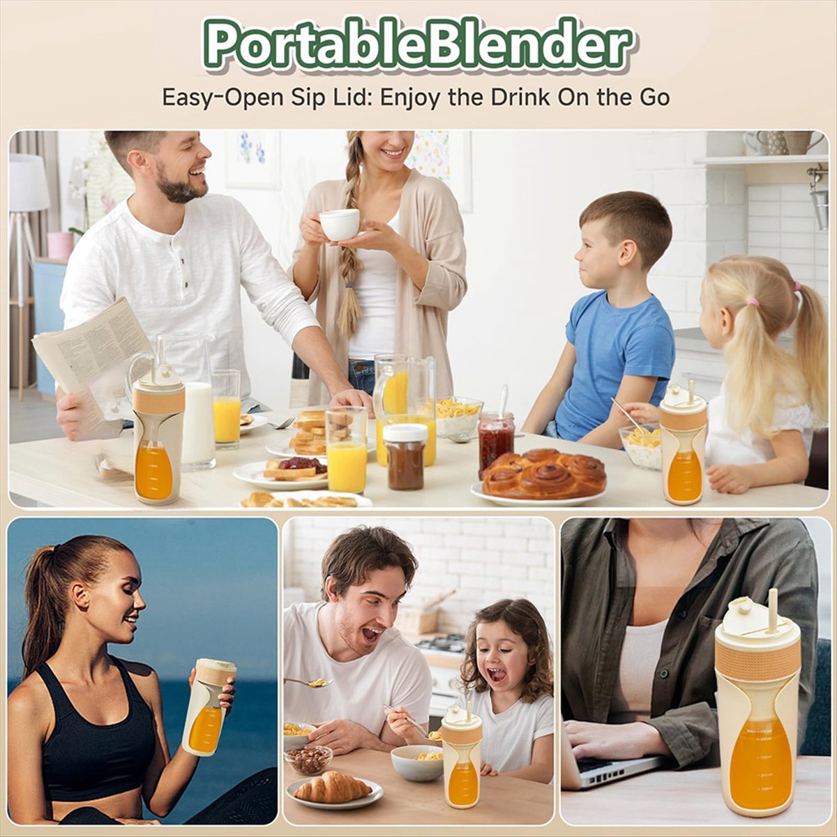 Portable Blender Usb Rechargeable - ポータブルブレンダーカップ 450ml 多機能ブレンダー、氷も砕ける、USB-C充電式、果物・野菜対応