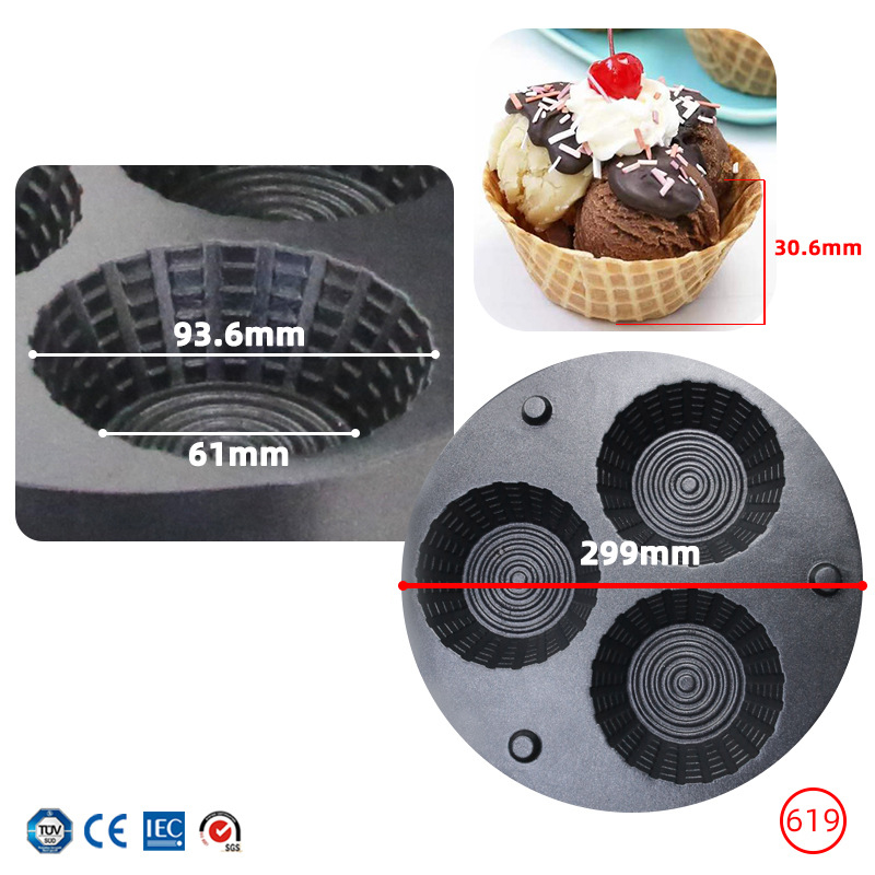 業務用3穴アイスクリームワッフルコーンメーカー、アイスクリー - Mini Waffle Maker Machine のレビューと価格